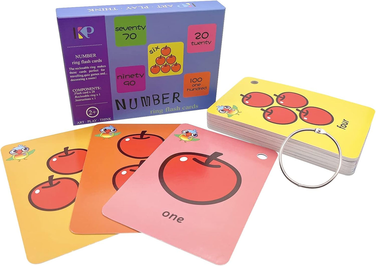Toddler Number Flash Cards,No.123 Sight Words with Pictures Preschool Kids Flash Cards 28 Pcs with Ring(Number)