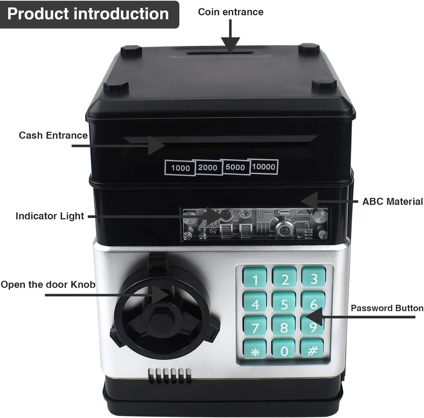 HUSAN Piggy Banks Money Banks for Kids, Electronic Password Code Money Banks ATM Banks Box Coin Bank for Children Boys and Girls (Grey Bue)