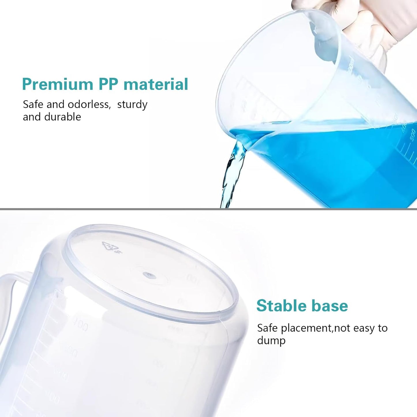 Plastic Graduated Cylinder and Beaker Set, 10ml 25ml 50ml 100ml Graduated Cylinders, 50ml 100ml 250ml 500ml 1000ml Plastic Science Beakers, Ideal for School and Kid Science Lab