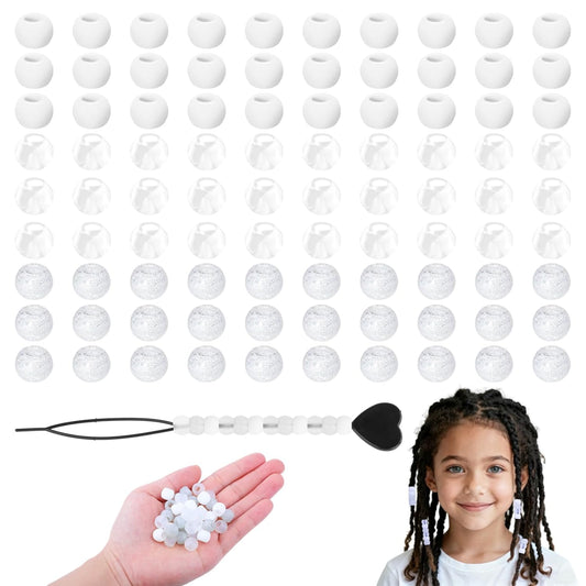 100 Small Silicone Hair Beads Glow in Dark for Kids Girls Braids, 5mm Colorful Soft Silicone Hair Beads, 1 Plastic Quick Beaders for Hair Braids, 50 Elastic Rubber Bands