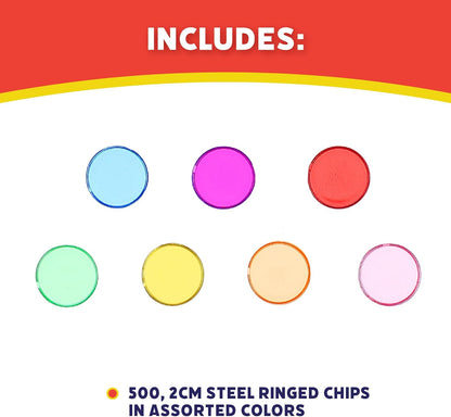 POPULAR PLAYTHINGS 500 Steel Ringed Bingo Chips - Durable Metal Edge Counting Chips for Classroom Learning, Bingo Games, and Educational Activities