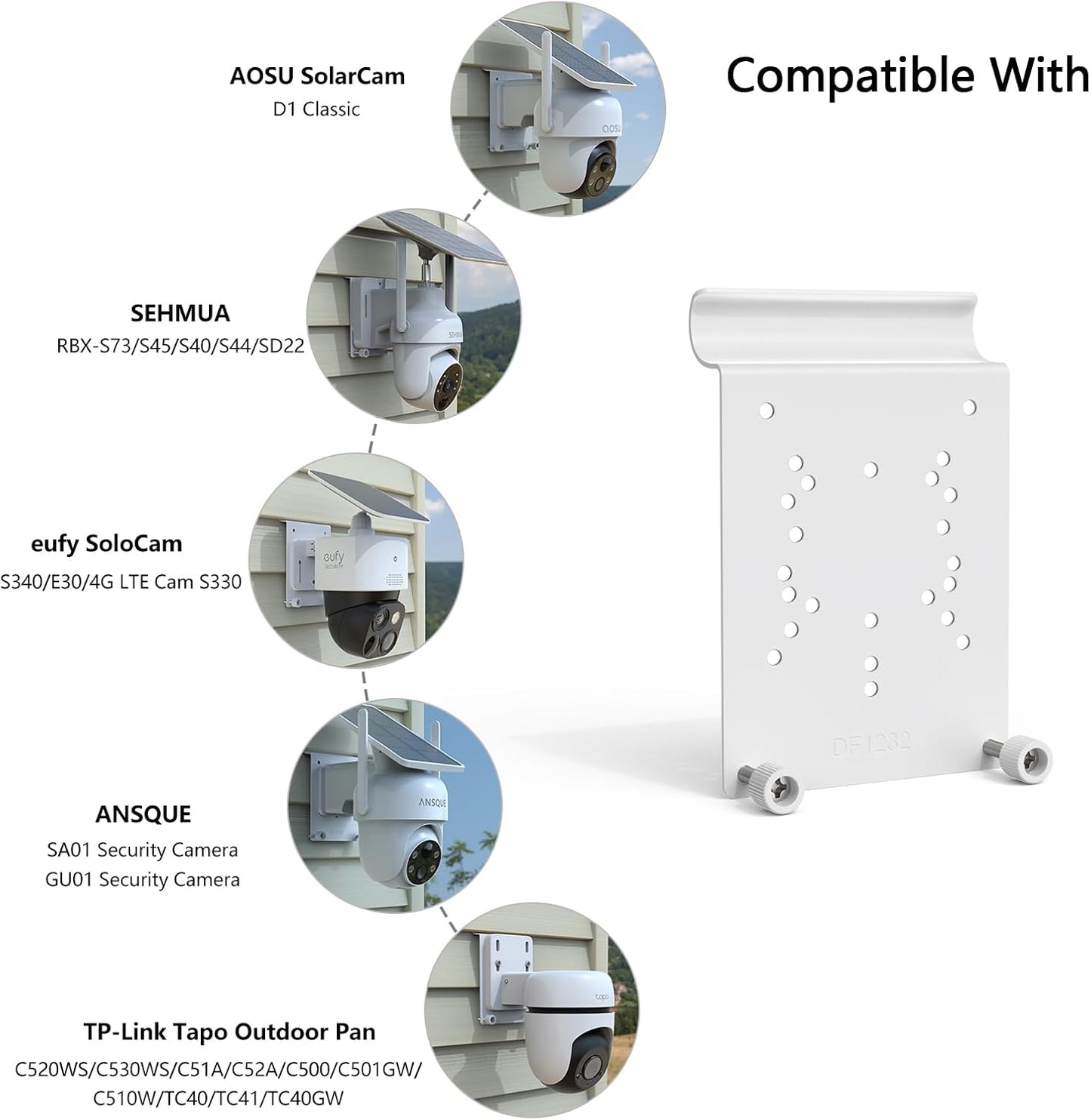 Vinyl Siding Mount for AOSU SolarCam D1 SE/Lite/Max,eufy Solocam S340/E30,Reolink Argus PT 3MP/4MP/5MP/2K/4K/8MP,ANSQUE Security Cameras (GU01/SA01), Cinnado B6 Security Camera Kit (White)