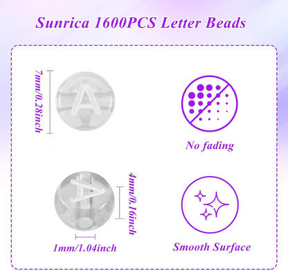 1600Pcs White and Silver Round Letter Beads A-Z, 4X7mm Acrylic Alphabet Beads for Jewelry Making