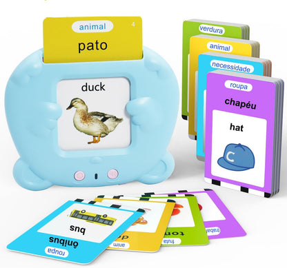 Spanish & English 510 Words Alphabet Bilingual Talking Flash Cards for 3-8 Years Toddlers, Pocket Speech Buddy Therapy Autism Toys, Educational Learning Interactive Toy for Boys Girls Kids Gifts Blue
