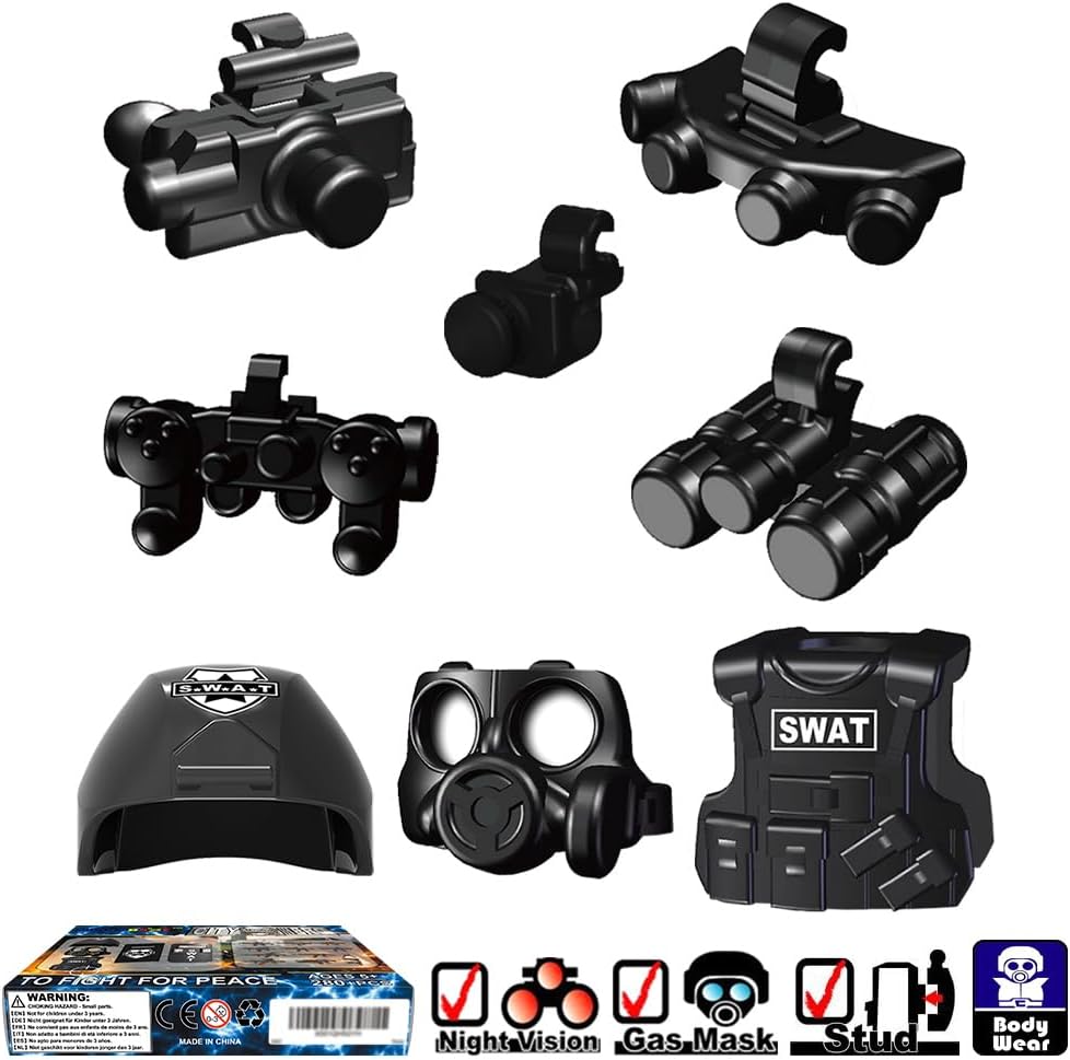 390+ Pcs Military Weapon Pack Building Blocks Toys Army Weapon Set Soldier Gear Set SWAT Accessories Kits, Camouflage Helmet Tactical Vest Shields Gatling, Compatible with Major Minifigure