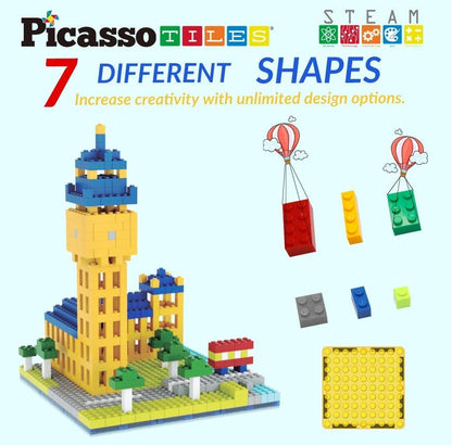 PicassoTiles 1016pcs Magnetic Tile & Building Brick Combo Construction STEM Toy Magnet Tiles for Creative Play Educational Toys for 3+ Large Bricks for Toddlers Compatible with Major Brands PTS1016