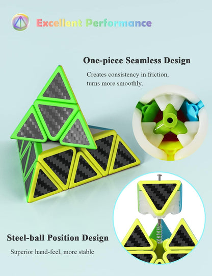 Roxenda Speed Cube Set, Speed Cube Pack of 2x2 3x3 4x4 5x5 Megaminx Skew Cube and Pyramid Cube Carbon Fiber Sticker Smoothly Magic Cubes Collection for Kids Teens & Adults [7 Pack]