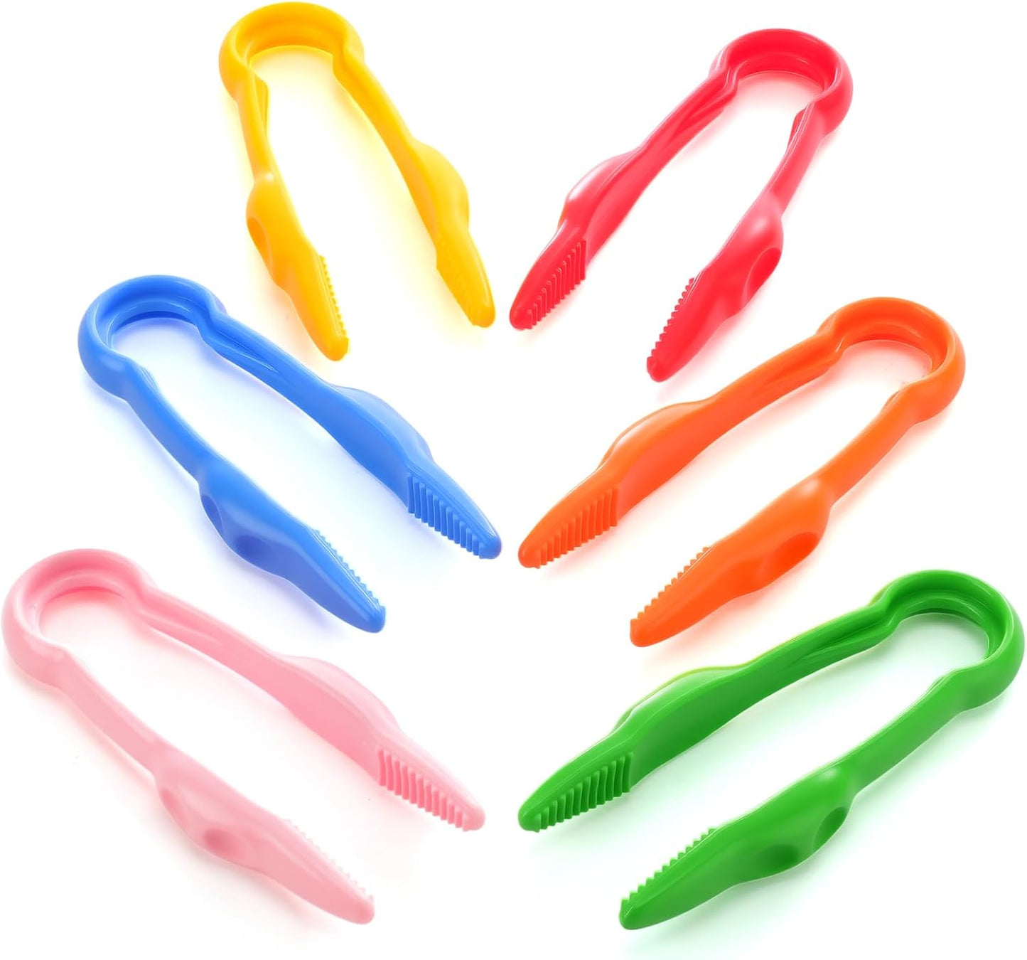 Chunful 24 Pcs Plastic Tweezers for Kid Fine Motor Toys Easy Grip Toddler Tweezers Jumbo for Craft DIY Jewelry Making Beading Family School (Green, Pink, Red, Blue, Yellow, Orange)