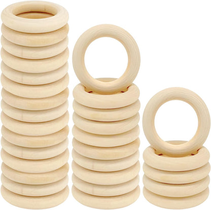 50 PCS Unfinished Wooden Rings for Crafts, Natural Wood Rings for DIY Without Paint, Wooden Rings for Macrame, Jewelry Making 55mm/2.2inch