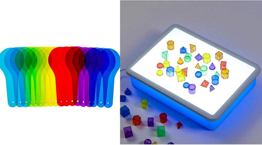 Bright LED Light Box with 18 Pcs Color Paddles – Light Table & Colors Mixing Set for Kids Color & Light Discovery, Artistic Exploration and Classroom Learning Activities