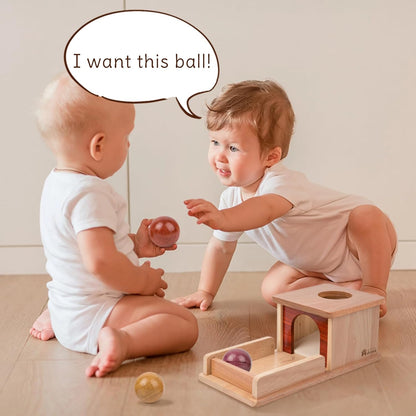 Adena Montessori Wooden Toy for 6-12 Month Baby 3 Balls with Tray, Object Permanence Box Colorful Learning Education Toy for Toddler Kid 1-2 Year Old, Preschool Developmental Girl and Boy Gift
