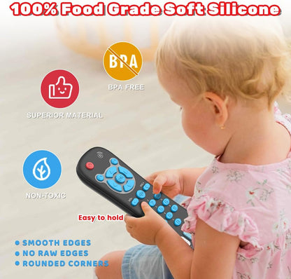 Baby Remote Control Toy, Realistic Toddler TV Remote Toy with Light Sound Kid Learning Education Musical Toys with English French Spanish Infant Gift for Boys Girls 6M+ (Black)
