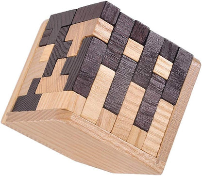 KINGOU Wooden Brain Puzzle Cube 3D Brain Teaser Puzzles 54 Pieces T-Shaped Blocks Builder Creative Educational Toy for Kids and Adults Desk Puzzles for Gift