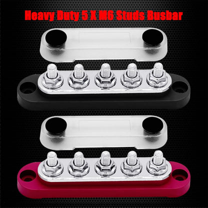 2 x #10 (M5) Studs Power Distribution Block with 5 x #8 (M4) Screws, Ampper 4.2" Bus Bar 12V Power Distribution Terminal Block Battery Busbar for Car Audio Solar (Red & Black)