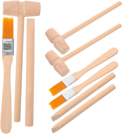 Dinosaur Digging Tools Kit with Wooden Hammer Chisel Brush for Kids Stem Educational Excavation Toy Gemstone Dig Kit Learning Set