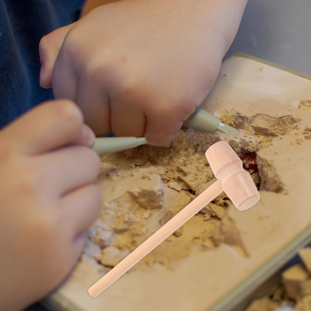 Vaguelly 9 Sets Dinosaur Dig Tools Including Wooden Digging Hammer and Chisel Brush for Gems Archaeological Excavation Tool Kit Pretend Play Kids Science Kit