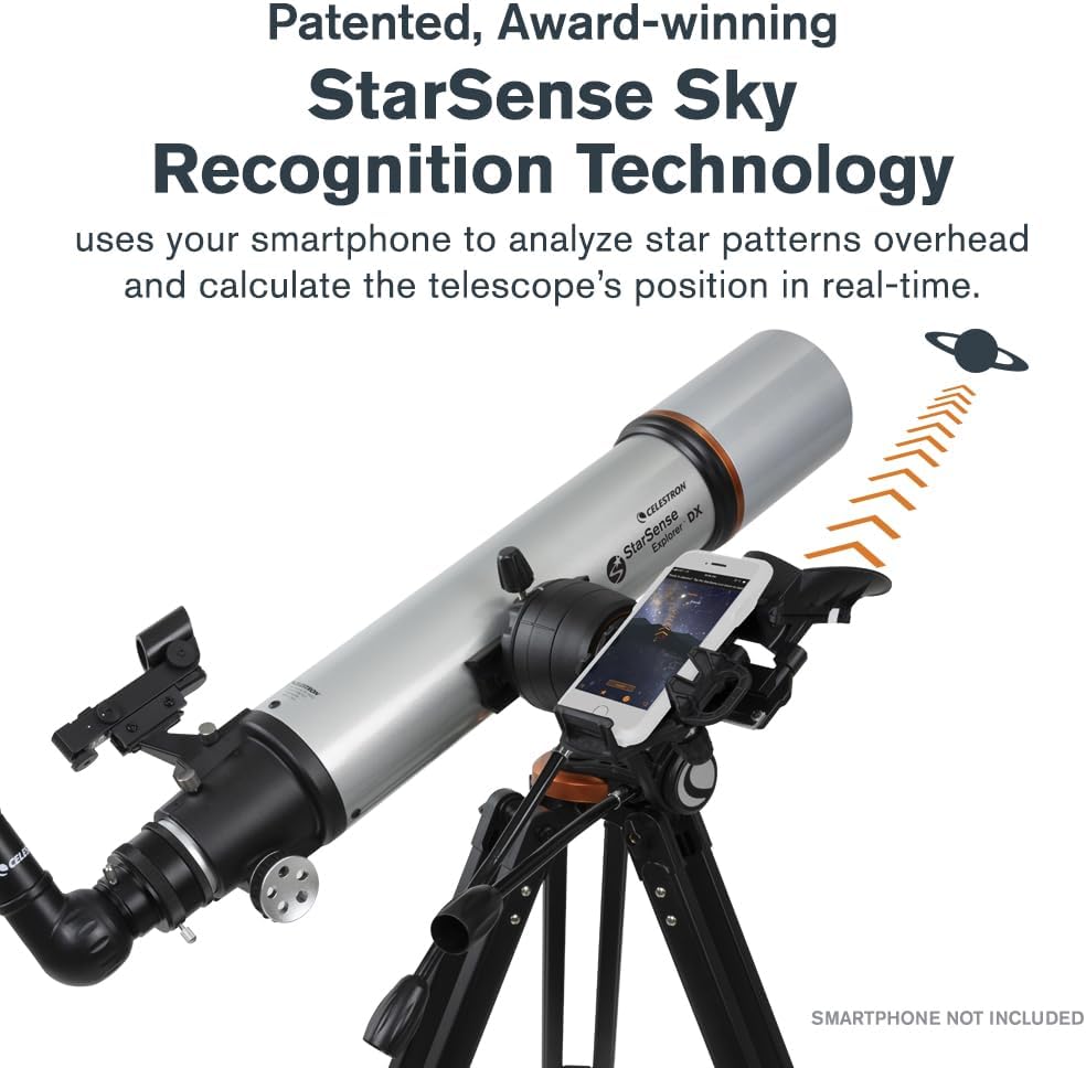 Celestron StarSense Explorer DX 130AZ App-Enabled Telescope – 130mm Newtonian Reflector with Smartphone Dock & StarSense App – iPhone & Android Compatible – Easy-to-Use for Beginners
