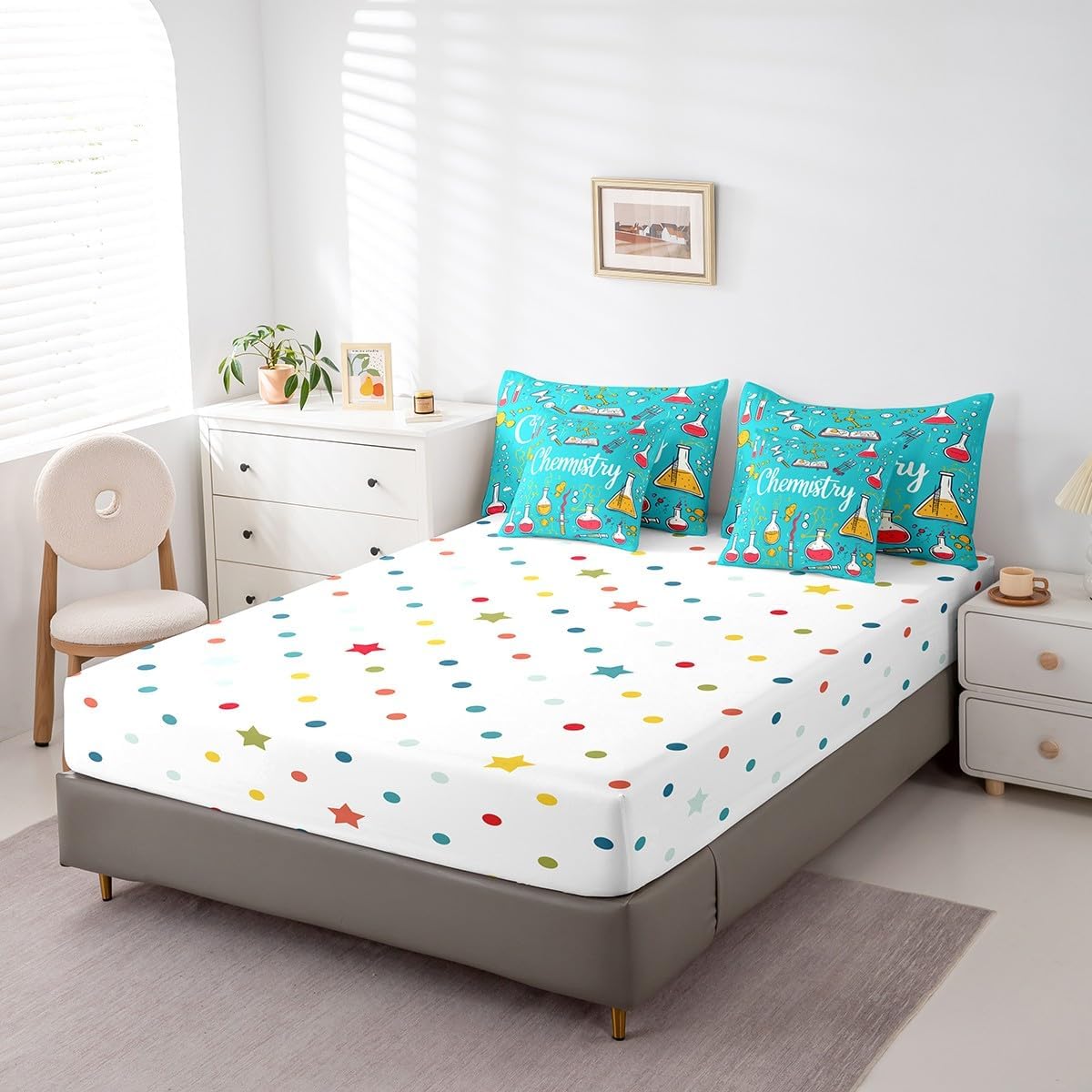 Erosebridal Chemical Equation Bed in a Bag Queen Comforter Set 7 Piece,Chemistry Bedding Sets Science Students Learning Gift Sheet Set with Comforter,Molecular Formula Education Bed Set - Colors A