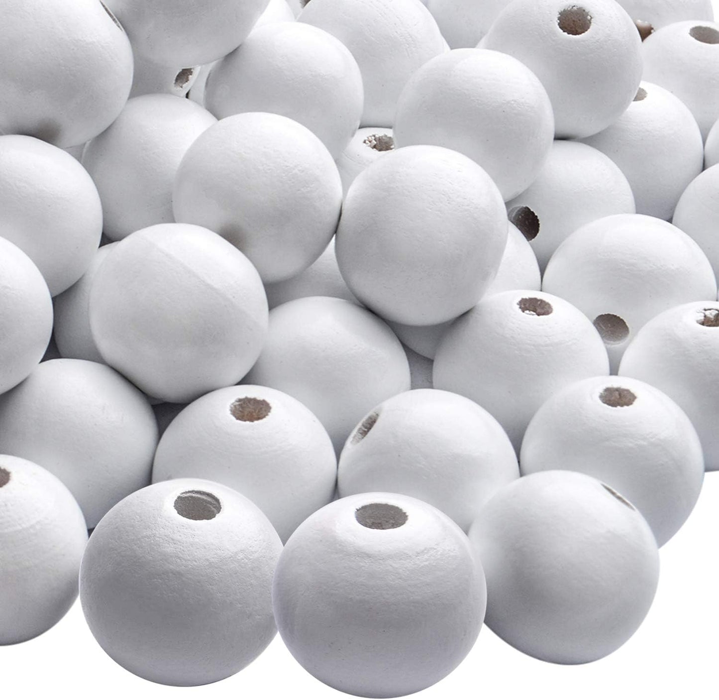Aylifu Round Wooden Beads, 50 pcs 25mm Natural Unfinished Wooden Spacers for DIY Crafts Jewelry Making, White, Hole: 5mm