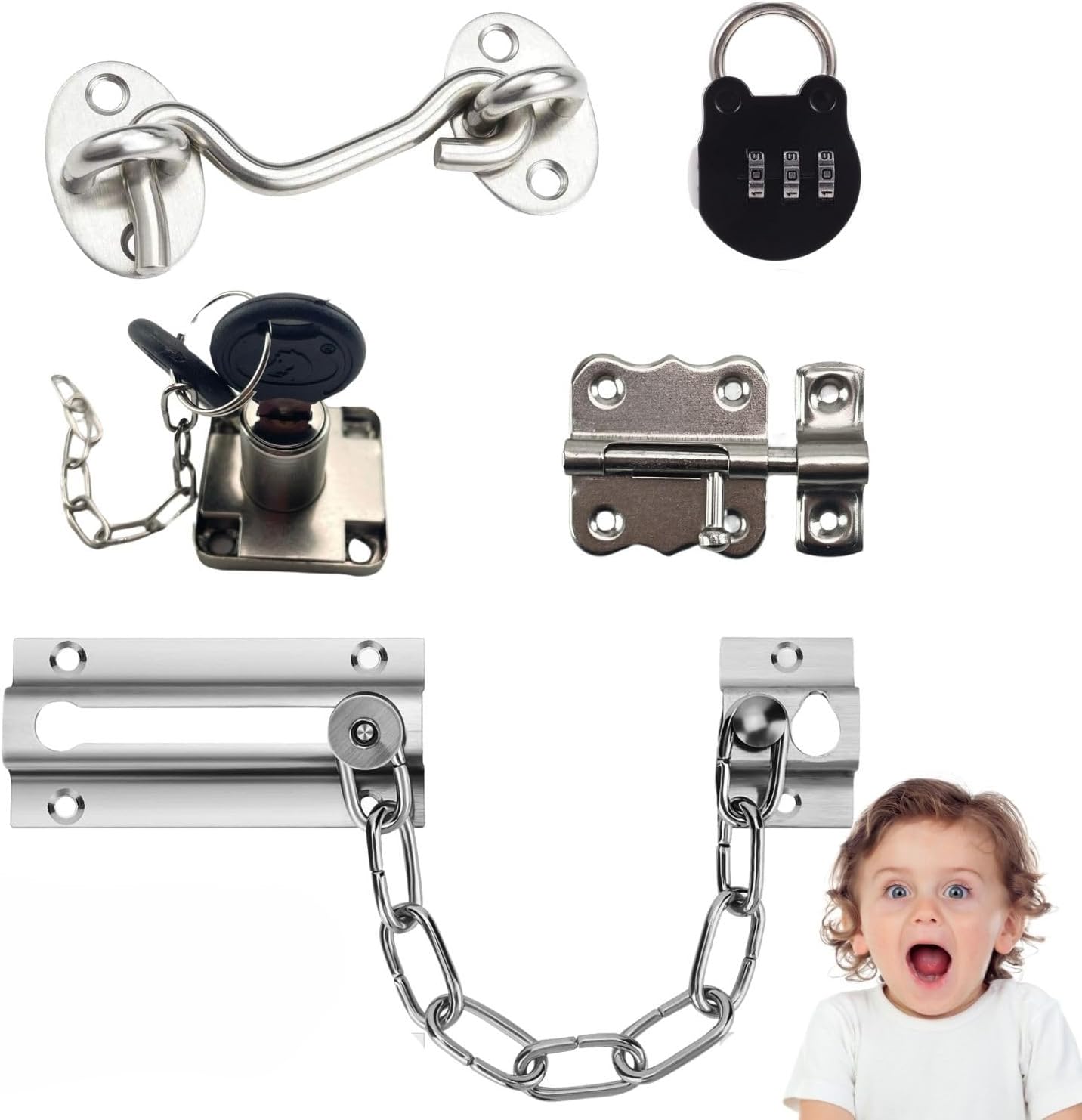 5 Pieces Busy Board DIY Accessories for Toddlers - Sensory Board Parts - Latch- Door Chain - Lock with Key -Gate Hook- Montessori l Toys - Early Development Items