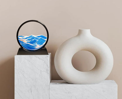 HYUGF 12" Moving Sand Art Picture Ocean Decor - 3D Deep Sea Sandscape Liquid Motion, Round Glass Frame Display Flowing Sand Relaxing Gift for Kids Adults Home Office Work Desktop Decoration Toy, Blue