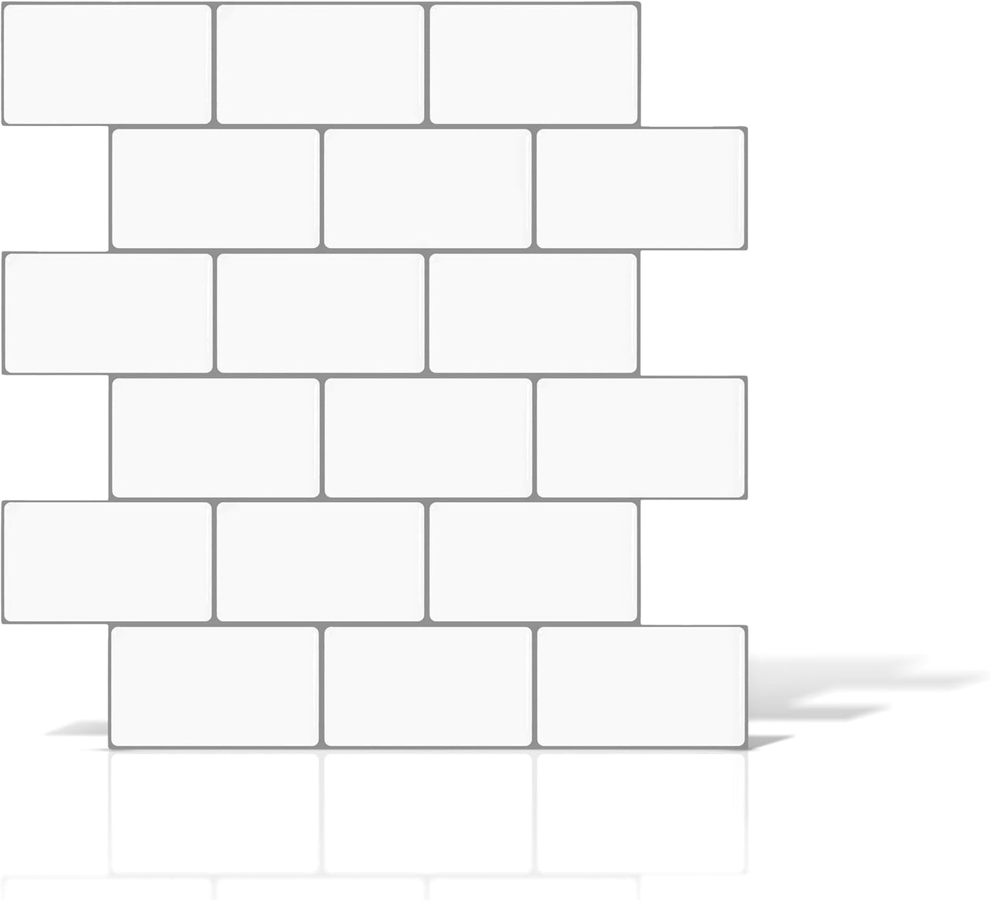 VViViD 11 Sheets Peel and Stick Grey Gloss Faux Ceramic Brick Wall Tiles, Self Adhesive Backsplash 12”x12”, 2mm Thick Kitchen, Bathroom (11 sq. ft.)