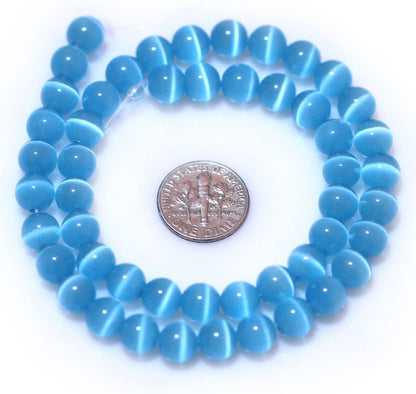 HAAMIIQII 8mm Light Blue Cat Eye Glass Round Crystal Stone Loose Gemstone Beads for Jewelry Making Bracelets Necklaces Earrings Crafts (45-50pcs)