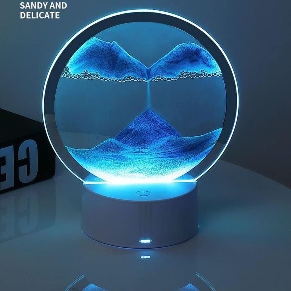 Moving Sand Art Picture Round Glass 3D Deep Sea Sandscape in Motion Display Flowing Sand Frame, Large Desktop Art Toys, Home & Office Desktop Decorations(Black, RC-Crotrol)