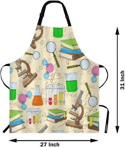 WONDERTIFY Science Education Sketch Apron,Laboratory Chemistry Book Equation Loupe Beaker Flask Glass Bib Apron with Adjustable Neck for Men Women,Suitable for Kitchen Cooking Chef Grill Bistro Apron