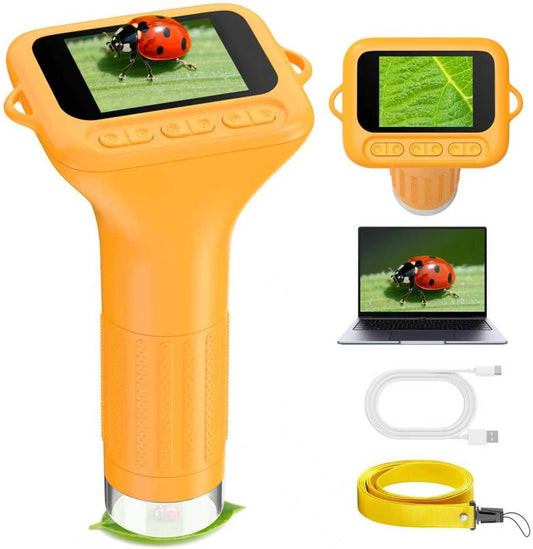 Handheld Microscope for Kids Portable Pocket Digiscope - 2" IPS HD Screen 1000X Digital Microscopes Camera PC Compatible 3-12 Year Old Girl Boy Science Edu Fun Birthday Gifts Toys