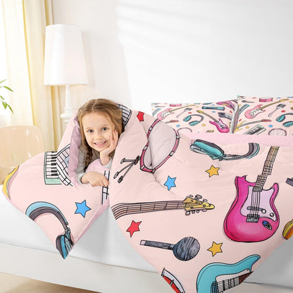 Erosebridal Drum Kit 3D Print Kids Comforter Sets Rock Music Themed Full Bedding Set for Boys Girls Musical Pattern Comforter Set,Colorful Retro Style Quilt Duvet 3 Pcs