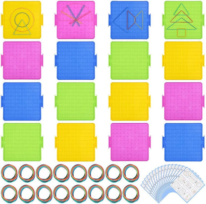 Generic 16 Pieces Double-Sided Geoboard with 160 Rubber Bands, Math Manipulatives Educational Toys, Toys for Shape Learning, Geometry, Math Hands-On Ability