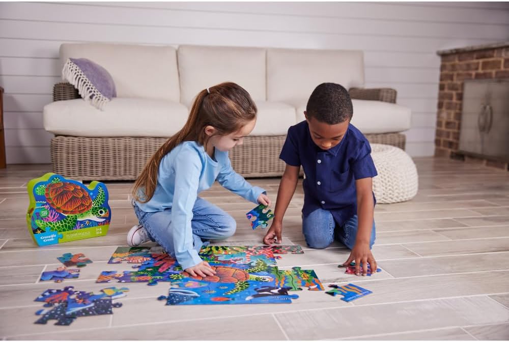 Crocodile Creek 36-Piece Jigsaw Floor Puzzle - Shark Reef - for Kids Ages 3-5 - Heavy-Duty Shaped Box for Storage - 24" W x 18" H Finished