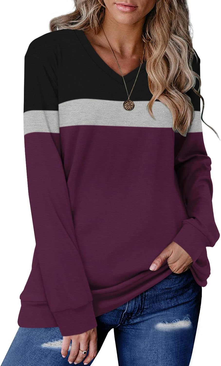 CRAZY GRID Womens Trendy Long Sleeve Shirts Casual Loose Soft Sweatshirt Fall Tops