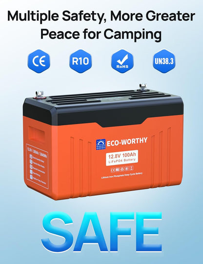 ECO WORTHY 12V 200W Solar Panel kit with Battery and Inverter for RV Off Grid:2PCS 100W Solar Panel,2PCS 12V 100Ah Lithium Battery with SOC Display,1000W Inverter,20A MPPT Controller with Bluetooth