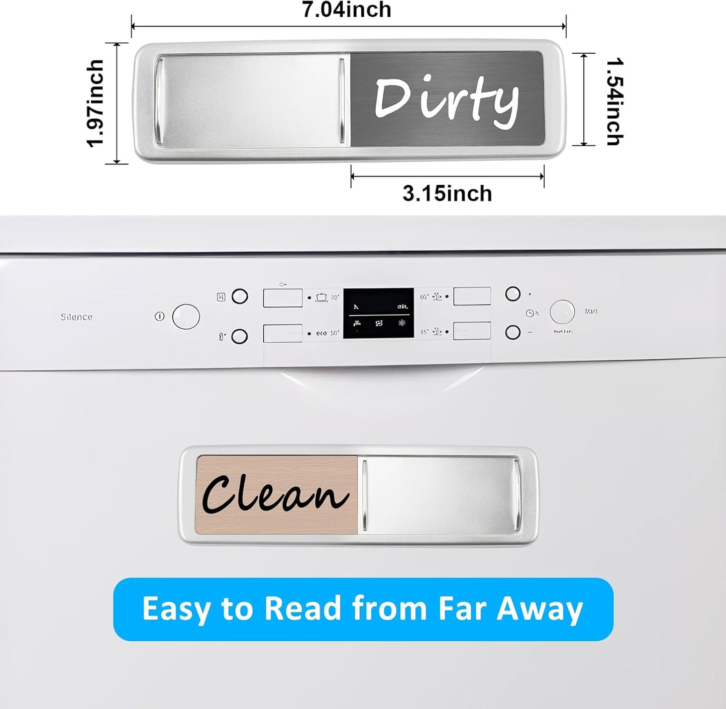 Dishwasher Magnet Clean Dirty Sign, Slide Strong Clean and Dirty Refrigerator Magnet Indicator for Dishwasher, Non-Scratch, Easy to Read, Self-Adhesive for Non-Magnetic Dishwasher（LightGray Brown）