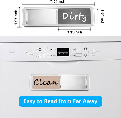 Dishwasher Magnet Clean Dirty Sign, Slide Strong Clean and Dirty Refrigerator Magnet Indicator for Dishwasher, Non-Scratch, Easy to Read, Self-Adhesive for Non-Magnetic Dishwasher（LightGray Brown）