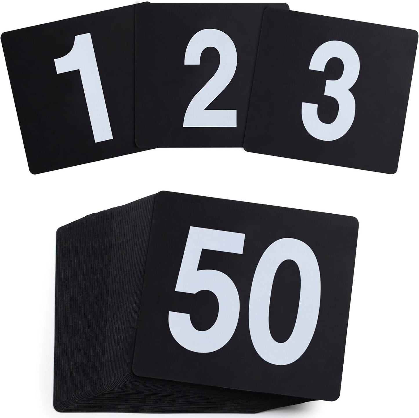 Toncoo 50Pcs Table Numbers 1-50, 3.7x4 Inch Plastic Table Numbers, Double Sided Table Number Cards - for Wedding Reception Restaurant Table Numbers Place Cards, White