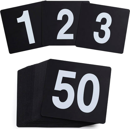 Toncoo 50Pcs Table Numbers 1-50, 3.7x4 Inch Plastic Table Numbers, Double Sided Table Number Cards - for Wedding Reception Restaurant Table Numbers Place Cards, White