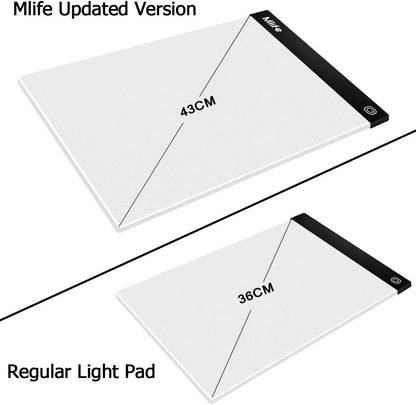 B4 LED Light Pad - Upgraded Diamond Art Light Box Dimmable Tracing Light Board, Sketching, Animation, Drawing Light Box with 4 Fasten Clips