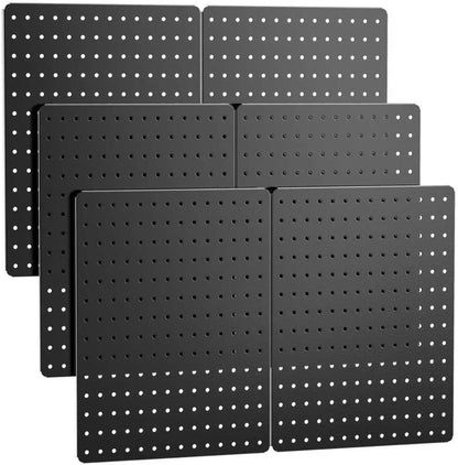 Peg Board, 112PCS Heavy Duty Metal Pegboard with Hooks, 6 Pack Black Peg Board Panels, 60lbs Load Capacity Each, Pegboard Wall Organizer for Garage, Workshop, Kitchen, Craft Rooms