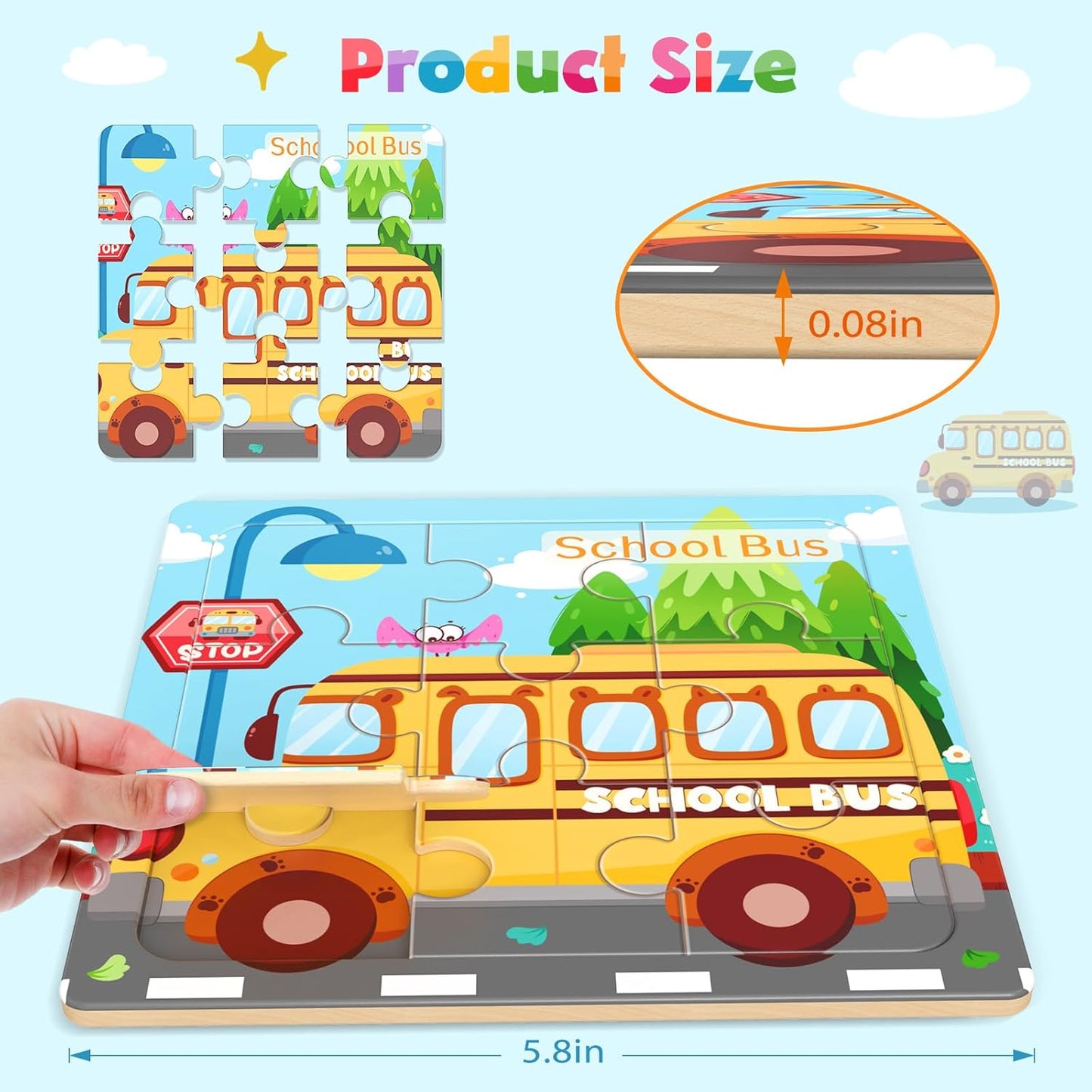 Zeoddler Wooden Puzzles for Toddlers, 8 Pack Farm Animal Jigsaw Puzzles for Kids3-5, 9 Pieces Preschool Learning Activities, Learning & Educational Toys, Gift for Boys, Girls