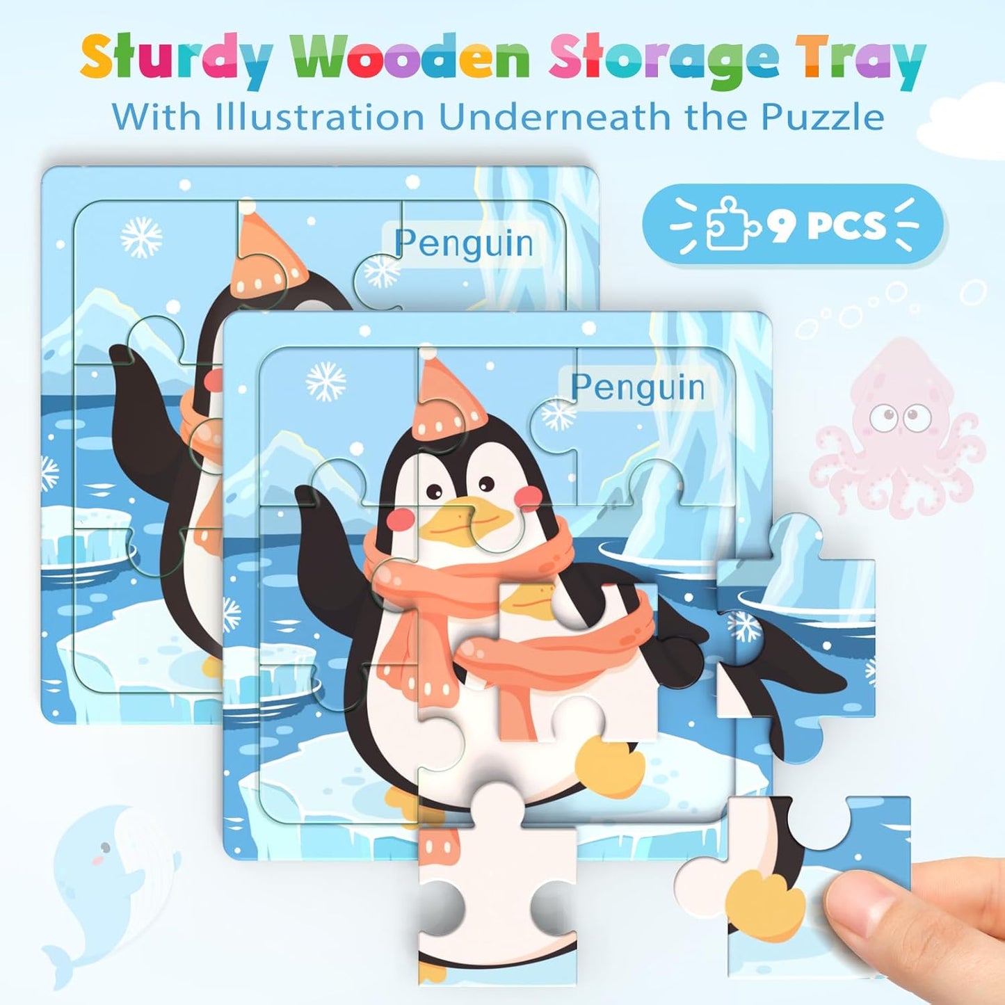 Zeoddler Wooden Puzzles for Toddlers, 8 Pack Insect Animal Jigsaw Puzzles for Kids3-5, 9 Pieces Preschool Learning Activities, Learning & Educational Toys, Gift for Boys, Girls