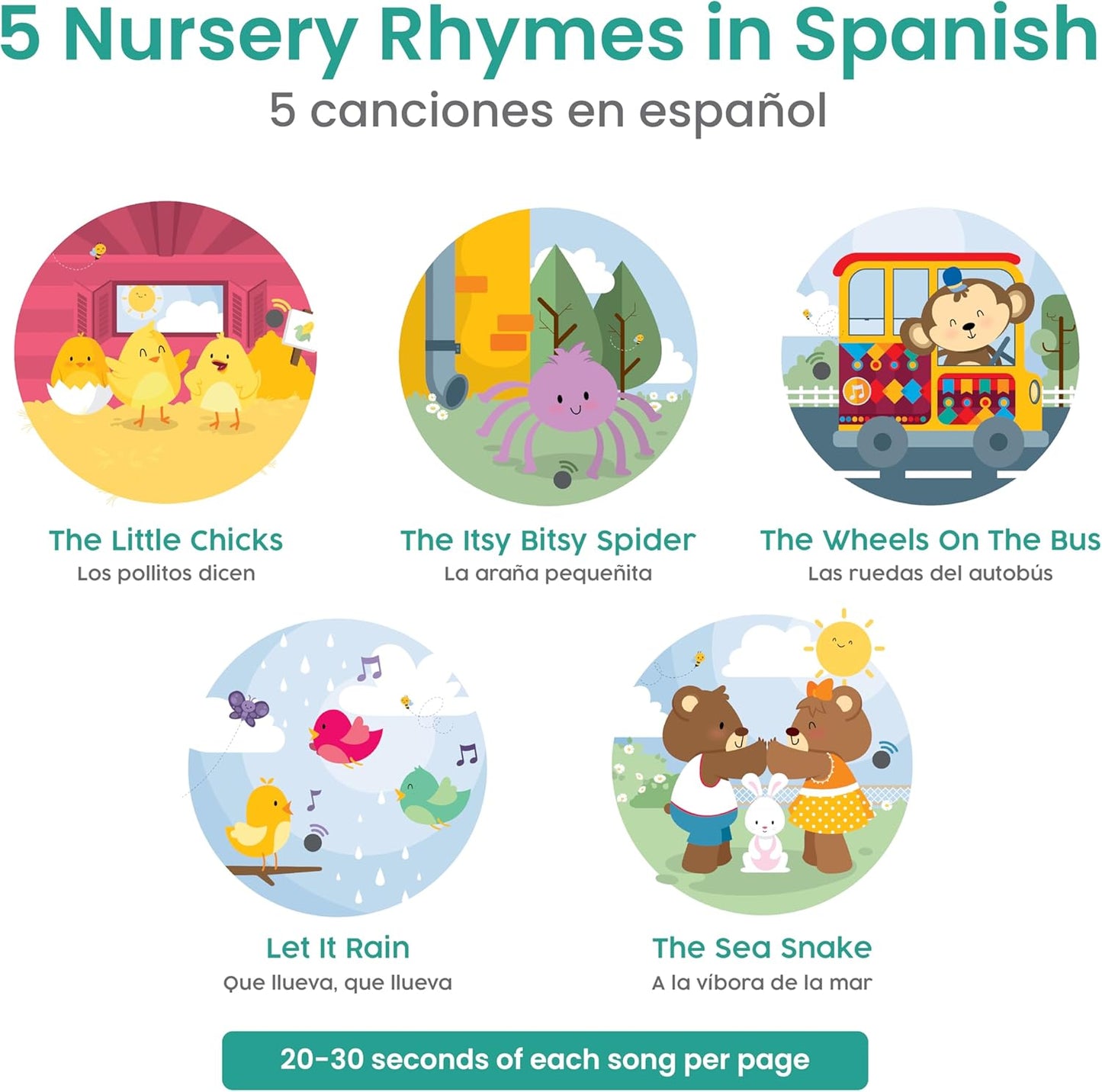 Binibi Spanish Musical Book for Babies & Toddlers 1-3 Los Pollitos Dicen & Other Nursery Rhymes | Spanish Learning for Kids | Bilingual Children's Book | Libro en español para bebés
