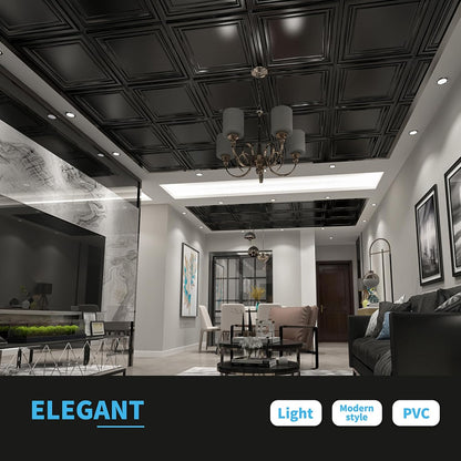 Art3d PVC Ceiling Tiles, 2'x2' Plastic Sheet in Black (12-Pack)
