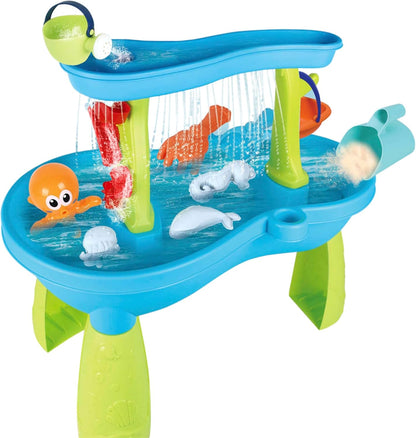 Toddler Sensory Sand and Water 2 Tier Table | Indoor & Outdoor Summer Beach Toys and Play Table for Kids | Backyard Table for 3-5 Year Old Boys and Girls