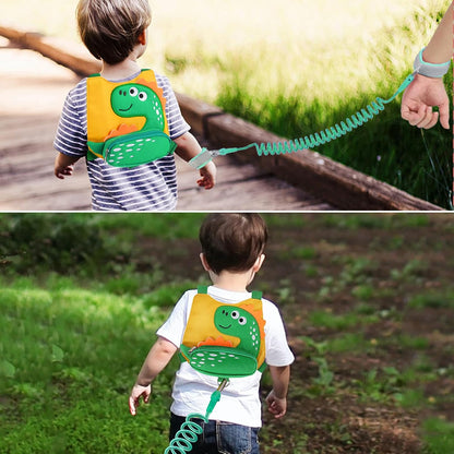 3 in 1 Toddler Harness Leash + Baby Anti Lost Wrist Link, Accmor Cute Dinosaur Child Safety Harness Tether, Kids Walking Wristband Assistant Strap Belt for Parent Boys Outdoor Activity (Black)