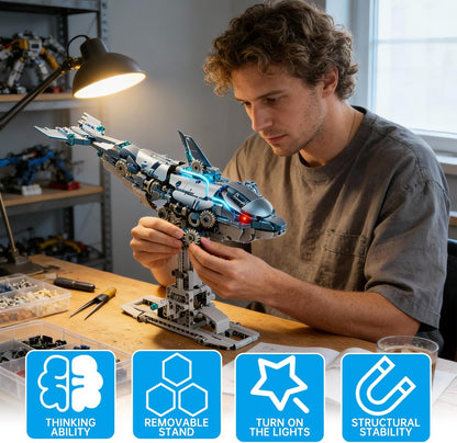 Mechanical Blue Dolphin Building Blocks Set Hand-Operated Motion, Detailed Gear Design, Display & Play Model Futuristic Ocean Animal Model