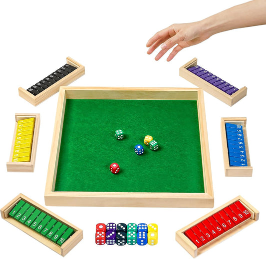 Shut The Box Game Wooden Board Dice Game with 12 Dice, Upgraded Shut The Box Game 6 Players Table Math Games for Fun Family Game Night Classroom Home Party or Pub Strategy Games