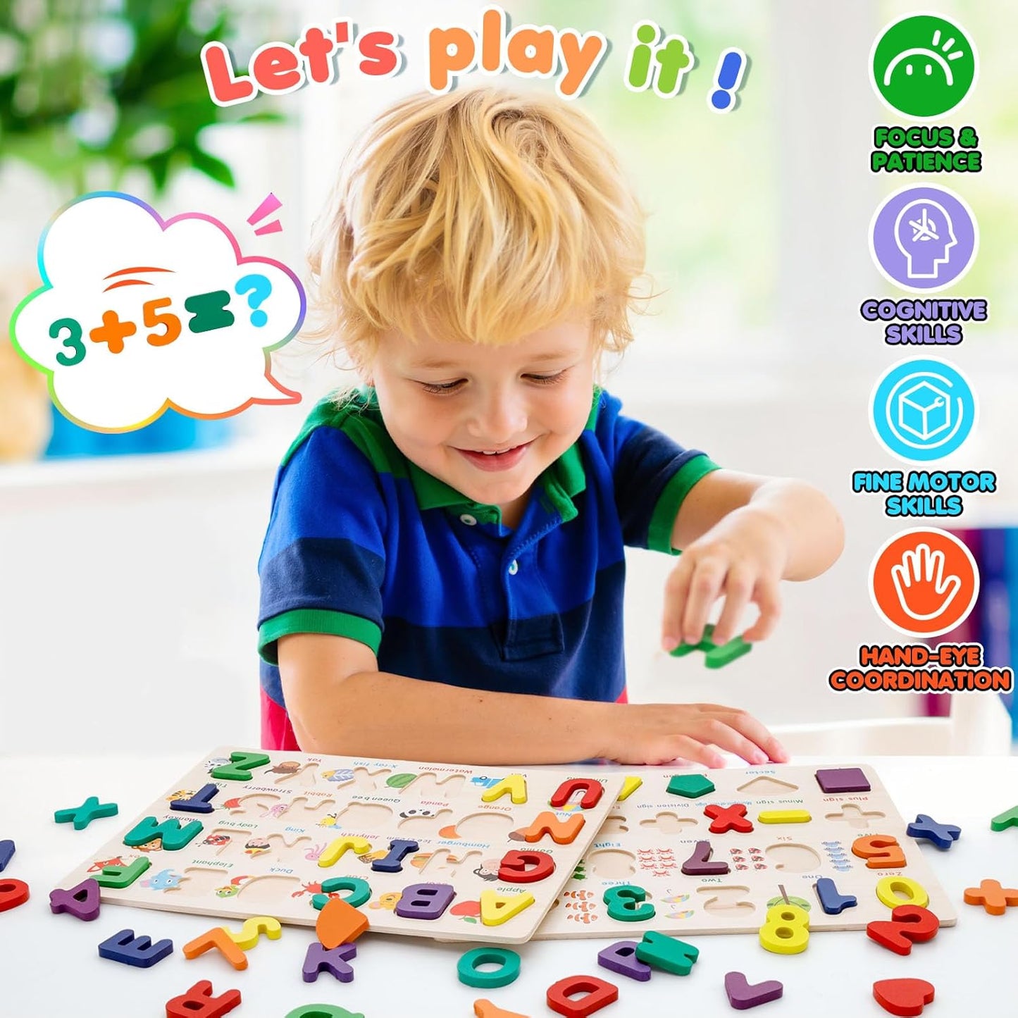 Attmu Wooden Puzzles for Toddlers, 6 Pcs Alphabet Puzzle ABC Shape Number Animal Farm Puzzle, Learning Toys for Kids, Preschool Educational Activities Toddler Gift Toys for Girls Boys Christmas Easter